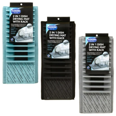 Estera de secado de platos 2 en 1 Addis con estante de placas compacta extraíble plegable rápida Foto 1 de 4
