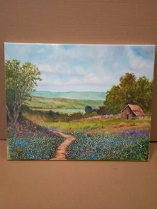 Beautiful Texas Countryside Bluebonnets Barn Oil Painting 16x20 - Picture 1 of 5
