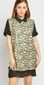Bnwt New Size UK 14 COLLARED SEQUIN LEOPARD PRINT TUNIC DRESS SUMMER CHIFFON T - Picture 1 of 1
