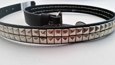 Pyramid Studded Belt Punk Rock Fashion Y2K Black Faux Leather Metal Studs Heavy - Image 1 of 4