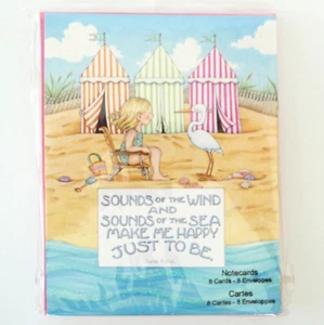8 tarjetas y sobres de notas en blanco Mary Engelbreit Wind Sea Make Me Happy Glitter - Imagen 1 de 4