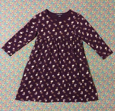 VESTIDO Clásico Floral Púrpura LANDS END Algodón Tejido TALLA 4 Manga Larga Túnica En muy buena condición Foto 1 de 4