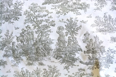 SIX yards gray white toile Woodland scene 58" wide French Country - Image 1 of 2