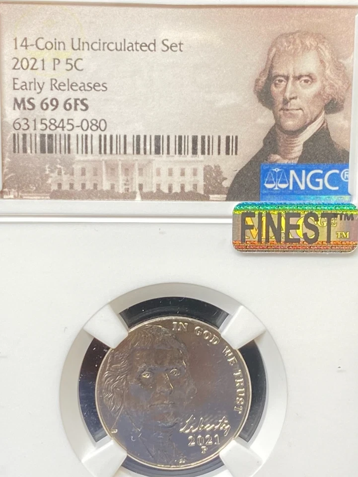 2021 P JEFFERSON NICKEL EARLY RELEASE NGC MS 69 6FS (NO RESERVE) - Image 1 of 3