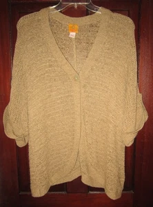 Ruby Rd. Woman Plus Sz 2X Knit Cardigan Sweater Topper Beige 3/4 Sleeve Roll Tab - Picture 1 of 3