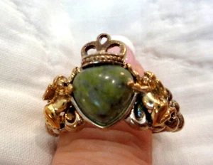 ZIERLICHER VINTAGE IRLAND STERLING RING KRONE CHERUBS CONNEMARA STEIN GRÖSSE 9 1/2 ~ S - Bild 1 von 9