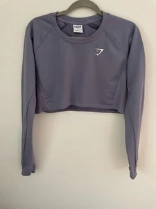 Gymshark Womens Long Sleeve Crop Top Size M Blue Grey Stretch - Picture 1 of 5
