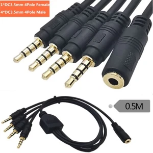 3.5mm Headset Audio Mic Stereo Splitter Cable 4-Pole TRRS Male 1 to 4x Ways Male - Picture 1 of 10