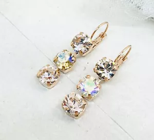 Rose Gold Silk AND Silk AB Triple Stone Cup Chain Earring Pair - Picture 1 of 5