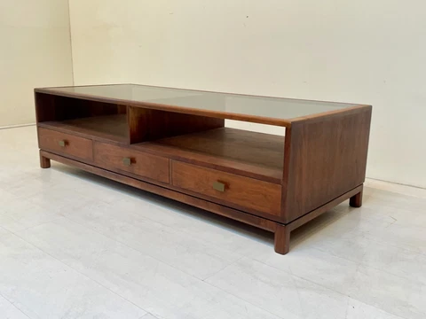 Vintage Coffee Table, by Motifi Inc. Mid Century Modern Walnut and Smoke Glass Cover