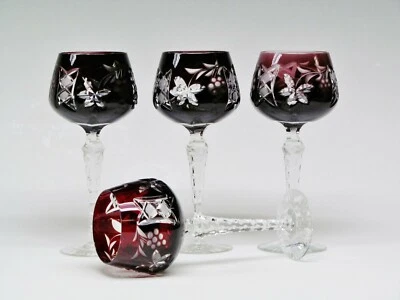 Set Of 4 AJKA  Cased Mouth-Blown Hand Cut To Clear Crystal Wine Glass. 8 1/2" H - Image 1 of 4