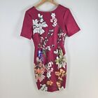 New Asos Womens Dress Size 10 Pencil Berry Red Floral Short Sleeve 084403