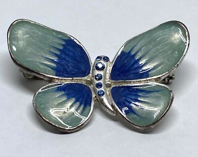 Blue Enamel Butterfly Lapel Hat Pin Brooch Silver Tone  - Image 1 of 4