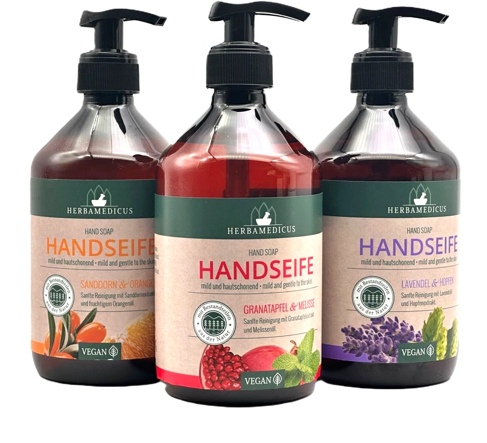 3x Herbamedicus Hand Seife Lavendel Granatapfel Sanddorn/Orange 3x 500ml - Bild 1 von 1