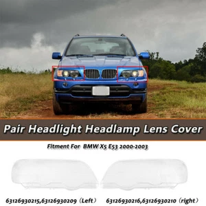 Left & Right Car Headlamp Headlight Cover Lens Shell For BMW X5 E53 2000-2003 - Picture 1 of 12