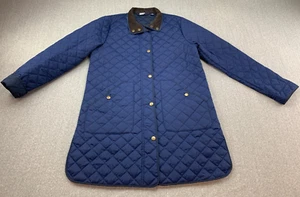 Chaqueta de Granero Larga Acolchada Lands End Para Mujer Talla Pequeña Azul Cuello de Pana Cremallera - Imagen 1 de 14