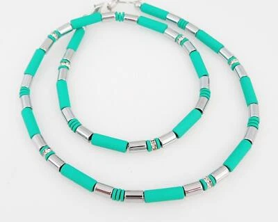 Halskette Röhre Tube Hämatit Grün Smaragd matt, Silber glanz , strass 036b - Bild 1 von 4