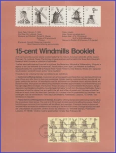 USA8 #1738-42 U/A SOUVENIR PAGE FDC BKLT10 Windmills - Bild 1 von 1