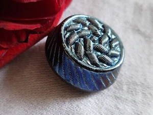 Haut bouton ancien en verre bleu noir  vintage  diamètre: 2,1 cm G8C - Picture 1 of 3