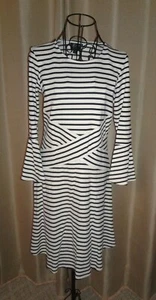 ECI Black & White Stripe Bell Sleeve Dress with Stretch, Dressbarn - Small - NWT - Picture 1 of 4