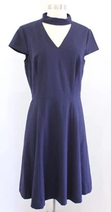 Tahari ASL Levine Navy Blue Choker Collar Fit and Flare Dress Cap Sleeve Size 8 - Picture 1 of 6