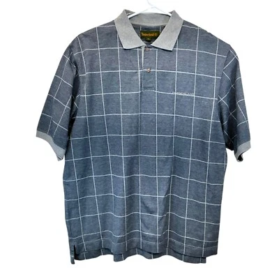 Sz XL Timberland Plaid Short Sleeve Polo Blue Gray White Checkered 100% Cotton - Image 1 of 4