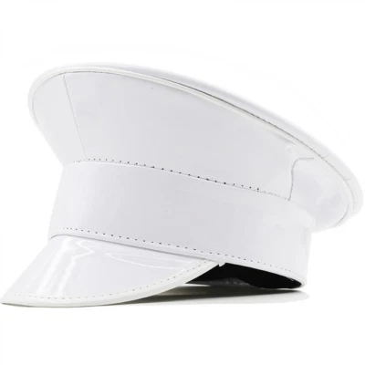 Unisex Women Men Shiny Laser Patent Leather Hat Police Cos Captain Cap Clubwear - Image 1 of 4