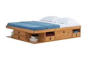 Memomad Bali Bed - Queen Size Storage Platform Bed Frame with Drawers (Oak) - Picture 1 of 20