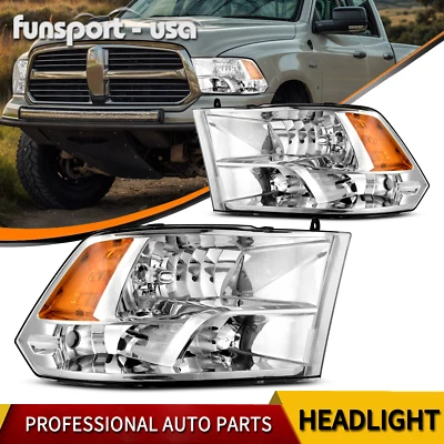 Headlights for 2009-2018 Dodge Ram 1500 2500 3500 Quad Cab Chrome Housing Lamp - Image 1 of 4