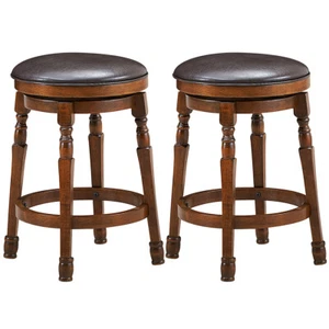 Set of 2 24" Swivel Bar Stool Leather Padded Dining Kitchen Pub Chair Backless - Picture 1 of 11