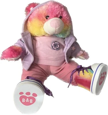 Vtg 2001 Bear Factory Rainbow Bear 16" Tall Soft Plush Teddy Tracksuit & Hi-Tops - Image 1 of 4