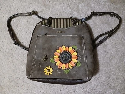 NUEVA MOCHILA CONVERTIBLE CHALA GRIS PIEDRA GIRASOL ABEJA BOLSO IMITACIÓN CUERO LONA Foto 1 de 4