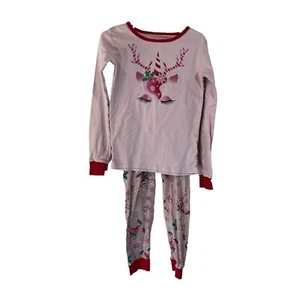 The Childrens Place Girls Christmas Pajama Set 6X/7 Unicorn Reindeer Snowflake - Picture 1 of 6