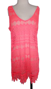 Op Hot Pink Floral Swimsuit Beach Tank Cover Up Juniors Larg Crochet (38" bust) - Picture 1 of 8