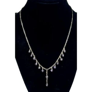 925 Sterling Silver Amethyst Drop Dangle Accent Beads Necklace 16 Inches - Picture 1 of 11