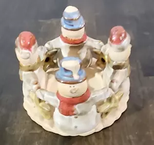 VTG Snowman Circle Tealite Candle Holder Holiday Winter - Picture 1 of 9
