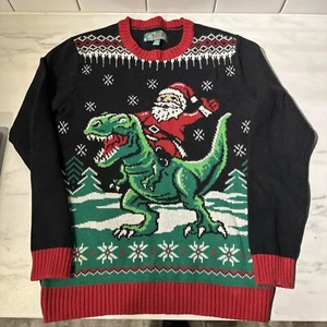 Youth Dinosaur Christmas Sweater (xl 14/16) T-Rex Santa - Ugly Christmas Sweater - Picture 1 of 4