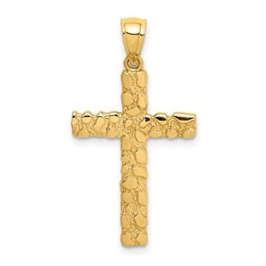 10k Yellow Gold Nugget Cross Pendant - Picture 1 of 7