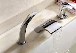 Wannenarmatur Badewannenarmatur Wasserhahn Set 3 Loch Chrom Wanneneinlauf - Bild 1 von 6