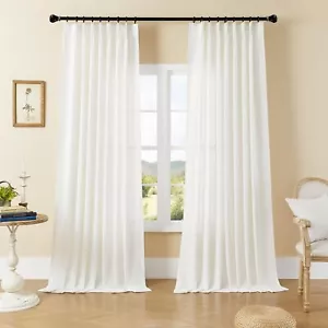 Semi Sheer Pinch Pleated Curtains White Light Filtering 2 Panels for Living R... - Picture 1 of 6