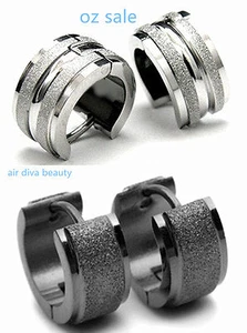 New Man Stainless Steel Frosted matte finish Hoop Earrings Piercings Gift him - Picture 1 of 13