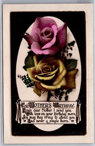 For Mother's Birthday Roses Embossed Edge RPPC Postcard - Bild 1 von 2