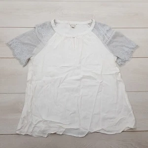 MONSOON Smart Top Blouse Size 18 Ivory Stretch Short Lace Sleeve Summer Holiday - Picture 1 of 6
