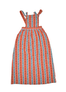 Vintage 60s Girls Dress Size 12/14 Floral Striped Corduroy Bib Skirt Jumper