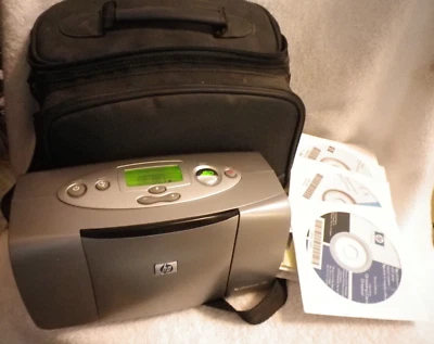 HP PHOTOSMART 130 COLOR INKJET PHOTO PRINTER MANUAL DISKS CORDS BAG READ - Image 1 of 4