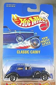 1991 Vintage Hot Wheels Blue/White Card #44 CLASSIC CADDY Blue w/Chrome 5 Spoke - Picture 1 of 6