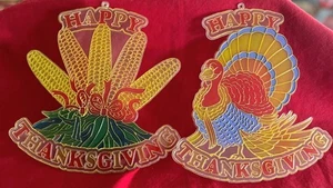 Vintage Kunststoff Thanksgiving Sonnenfänger Truthahn & indischer Mais Fenster Wand - Bild 1 von 6