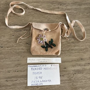 Indianer Perlen Beutel/Medizintasche Fell Leder Ogalala Sioux One Star - Bild 1 von 8