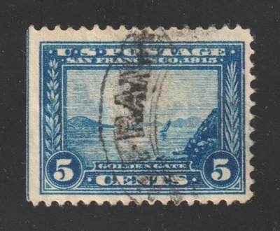 Scott # 399, Used, F-VF, 5¢ Golden Gate, Large Part Original Gum - Image 1 of 2