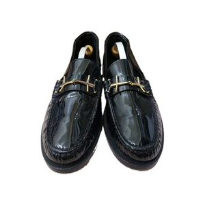 Saint Laurent Shoes Loafers Womens 41 Euro Black Patent Leather Gold Tone Buckle - Picture 1 of 8